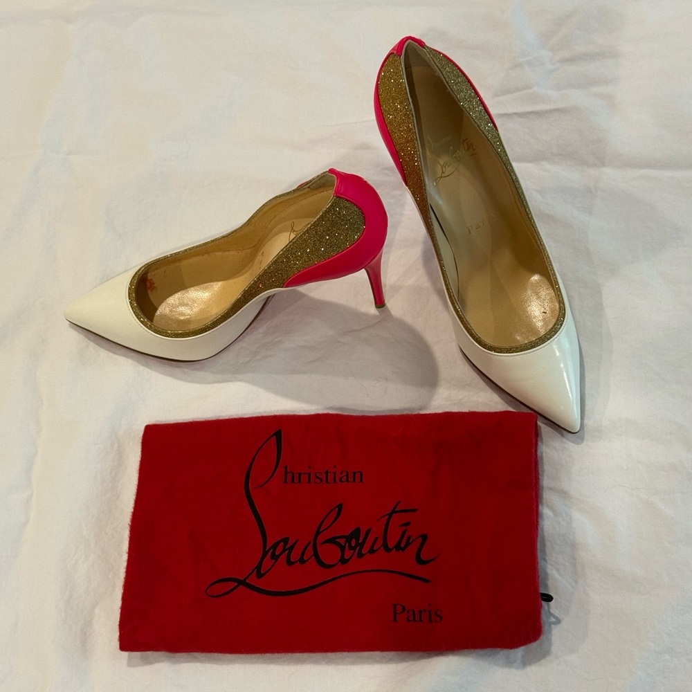 Christian Louboutin White and Pink Heels